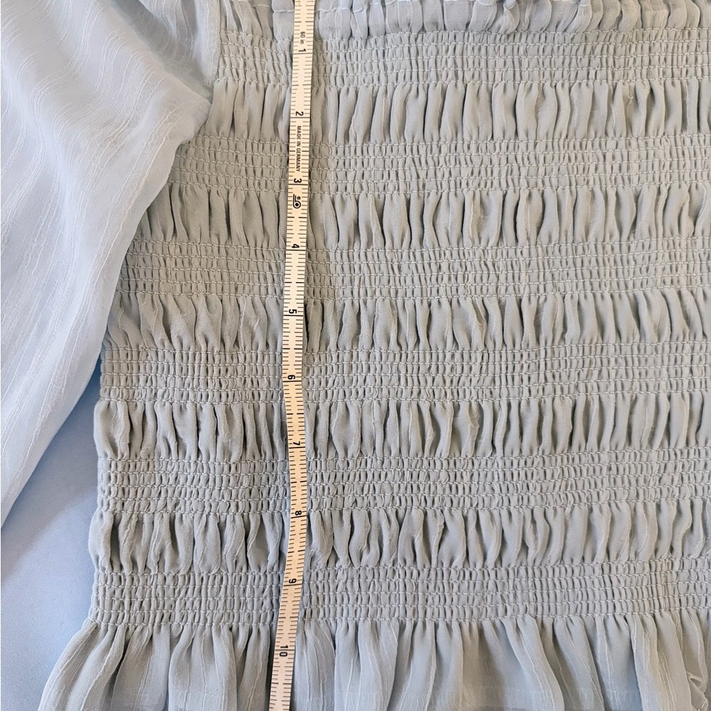 Shop the Cue Moon Mist Blue Smocked Off the Shoulder Crop Top Size Small NWT - Picture 8 of 10
